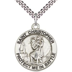 Stainless Steel Heavy Curb Chain 14kt Gold Filled St Patron Saint of Travelers//Motorists Christopher Pendant with 24 Gold Plated
